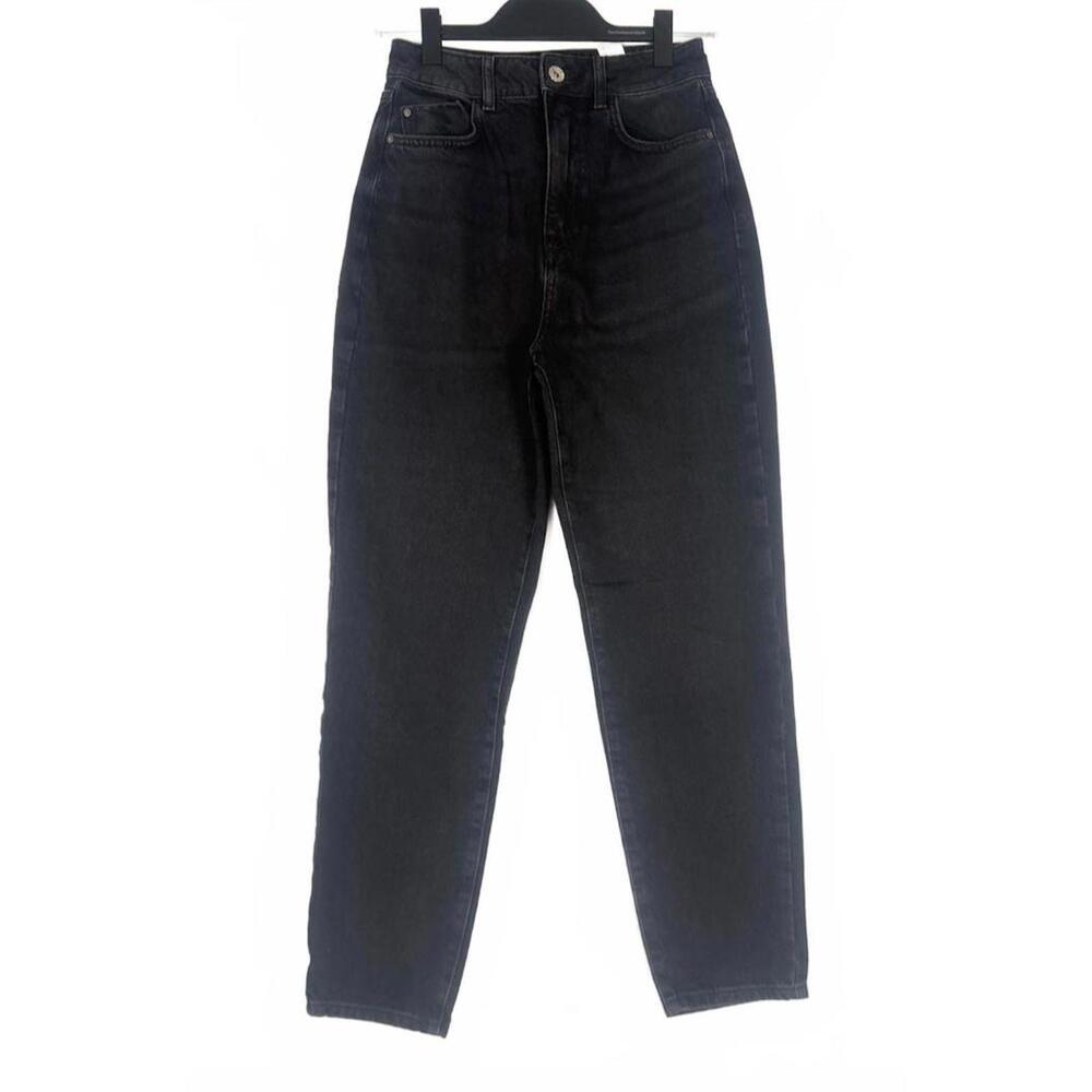 ZARA TRF High Rise Mom Fit Jeans Faded Black Rigid Denim Tapered‎ Leg Size 26